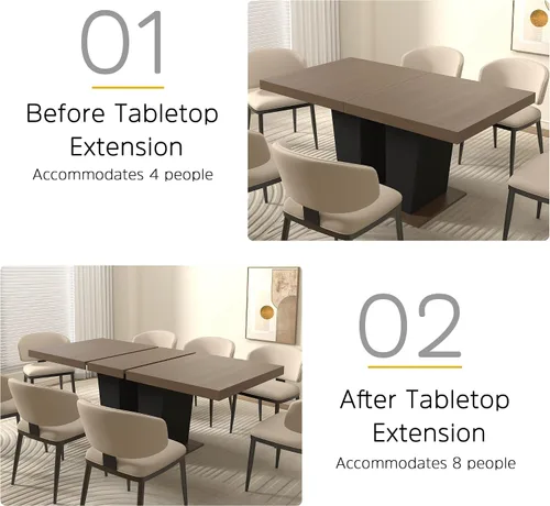 Vista 4 de Mesa de comedor extensible de 78.74 pulgadas para 6 8 y 10 pulgadas, moderna mesa de comedor extensible de granja con base de doble pedestal, mesa