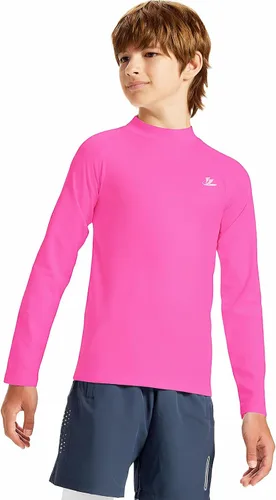 Vista 56 de DEVOROPA Youth Boys Compression Thermal Shirt Long Sleeve Kids Fleece Baselayer Soccer Baseball Undershirt Slim/Regular/Husky Cuello redondo-negro