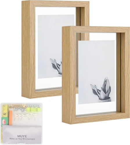 Vista 27 de MUYE Marcos flotantes de 5 x 7 pulgadas, patrón de madera blanca y beige envejecida, marco de fotos de doble cristal para mostrar fotos de cualquier