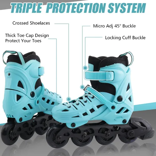 Vista 3 de Patines en línea para niños, niñas y niños, 4 tamaños ajustables con ruedas de luz completa para mujeres y hombres, carcasa exterior duradera