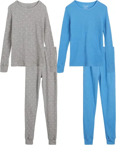 Vista 8 de Rene Rofe Conjunto de ropa interior térmica para niñas, 4 piezas, camisa térmica de manga larga y pantalones térmicos largos Fucsia/Azul marino