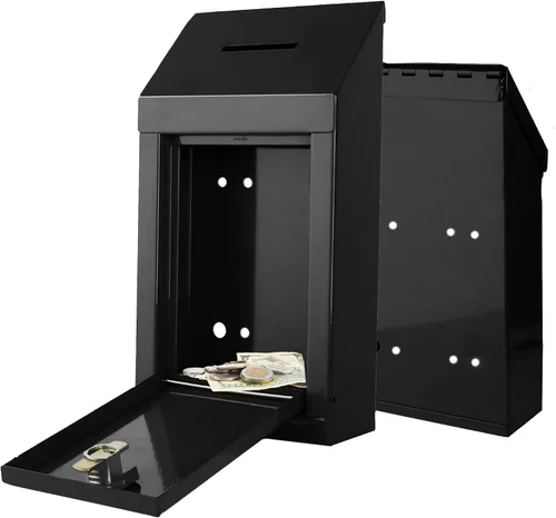 Vista 8 de Caja de Donación de Metal - Caja de Sugerencias con Ranura y Cerradura - Caja de Seguridad para Dinero - Caja de Depósito Segura - Caja