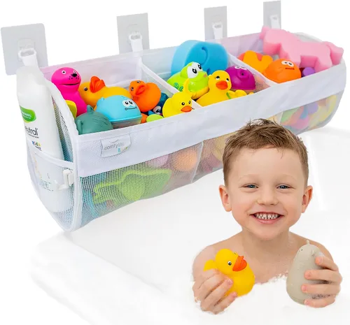 Vista 6 de 2 x Mesh, Organizador de juguetes para baño + 6 ganchos fuertes, bolsas de red perfecta para juguetes para la tina, Estas bolsas organizadoras
