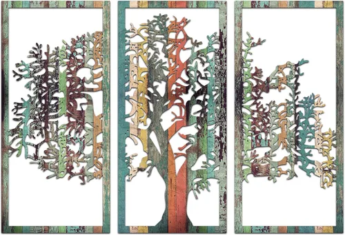 Vista 5 de Venovez Arte de pared de árbol de la vida, 3 piezas, color (metal y madera), árbol náutico de la vida, colgante de pared