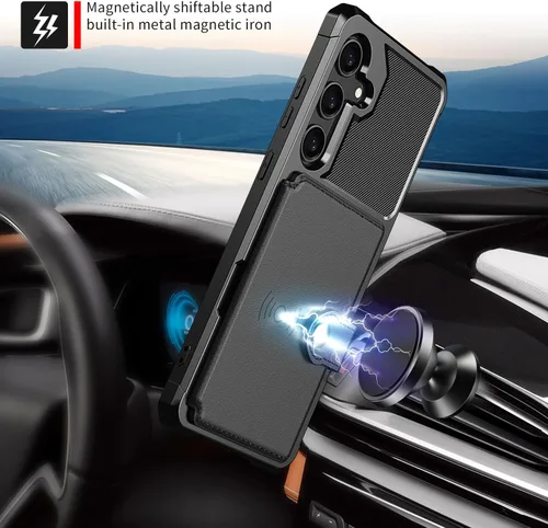 Vista 102 de Funda para Samsung Galaxy S21 Ultra con tarjetero, compatible con soporte magnético para automóvil, resistente a los golpes, resistente, suave, TPU
