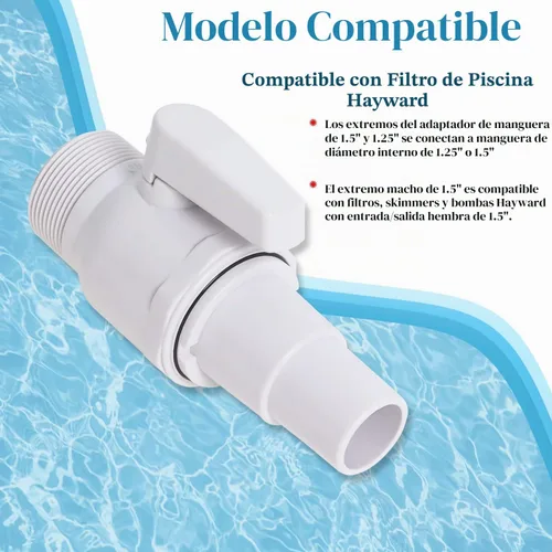Vista 6 de SP0729 Econoline - Válvula de bola de 2 vías de repuesto compatible con Hayward – 1.5" MIP x 1.5" - 1.25" Adaptador de manguera Econoline ABS, 50