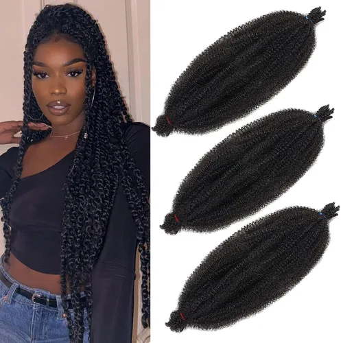 Vista 36 de Cabello de Envoltura Pre-Esponjado de 8 Pulgadas, 3 Paquetes, Cabello Afro Twist Pre-Separado Elástico para Locs, Cabello Afro Twist Negro Natural