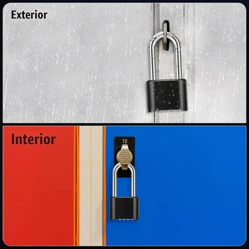 Vista 6 de Candado de combinación con grillete largo de 6.35 cm, Diyife - Candado grande para exteriores resistente a la intemperie, diseño de contraseña