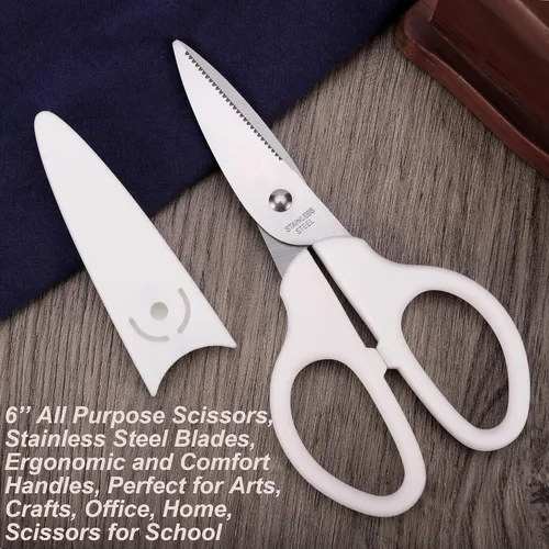 Vista 10 de YOUGUOM - Tijeras blancas de 6 pulgadas, multiusos, para oficina, escuela, manualidades, costura Comfort Grip, Stainless Blades, Left/Right Hand