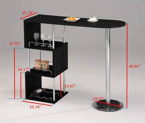 Vista 2 de Kings Brand Furniture - Minorca - Moderna mesa de bar para vinos con estantes (negro)