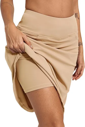 Vista 2 de Falda pantalón para mujer, modesta, hasta la rodilla, atlética, midi, para correr Beige