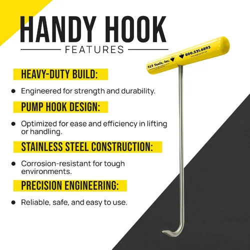 Vista 4 de T&T Tools Handy Hook – Gancho de 16" de acero inoxidable para tapa de alcantarilla, extractor, extractor de pasador de espiga, herramienta