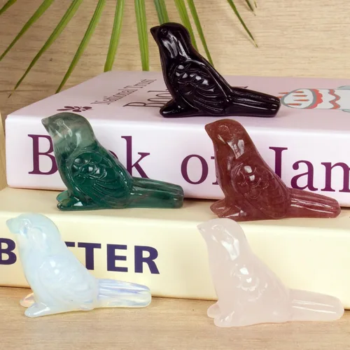 Vista 5 de Figura de pájaro tallada a mano de cristal de fluorita tallada a mano, escultura de animal pulida de 2.4 pulgadas, piedra curativa, decoración