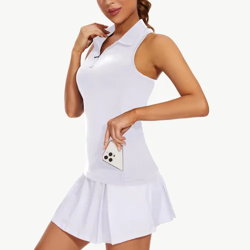 Vista 2 de MIVEI Camisetas de golf sin mangas para mujer, con espalda cruzada, con bolsillo con cremallera, cuello con cremallera de 14, secado rápido, UPF50