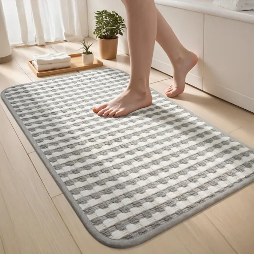 Vista 11 de Tapetes de baño antideslizantes delgados para debajo de la puerta, tapetes de baño de secado rápido absorbentes con respaldo de goma trenzado
