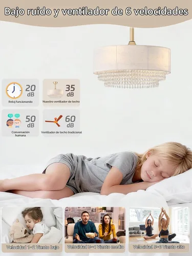 Vista 4 de Ventilador de techo bohemio con luz, lámpara de araña enjaulada sin aspas de 20 pulgadas con luces para dormitorio, sala de estar, araña de granja