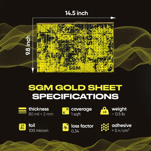 Vista 2 de SGM Gold Alfombrilla Exclusiva de Amortiguación de Sonido para Auto 80 mil (2mm) 18 pies cuadrados (1.67 m²), Aislante de Sonido Automotriz