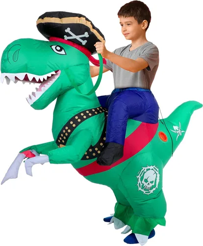 Vista 2 de Divertido disfraz inflable de dinosaurio de Halloween, disfraz de dinosaurio pirata para fiesta de Halloween