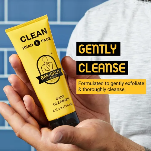 Vista 2 de Bee Bald Clean Limpiador diario de cabeza y cara, refresca y lava a fondo, cuidado de la cabeza calva premium para hombres y mujeres, 4 onzas