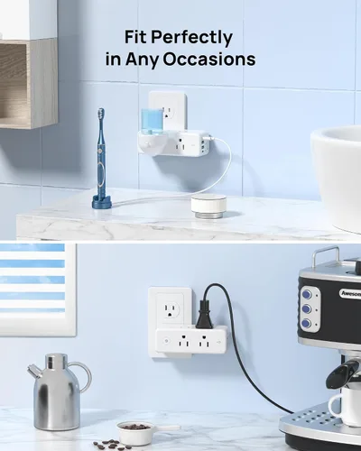 Vista 6 de TROND 2 Pack Outlet Extender with 360 Rotating Plug and PD20W USB C Charger Blanco