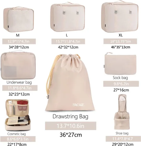 Vista 2 de BAGAIL - Conjunto de 7 u 8 bolsas y maletines organizadores de equipaje, ideales como accesorios de viaje