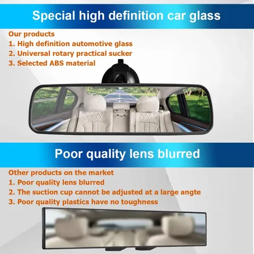 Vista 7 de Espejo retrovisor de coche de 9.8 pulgadas con ventosa, espejo retrovisor interior de auto ajustable antirreflejos, espejo interior de vehículo HD