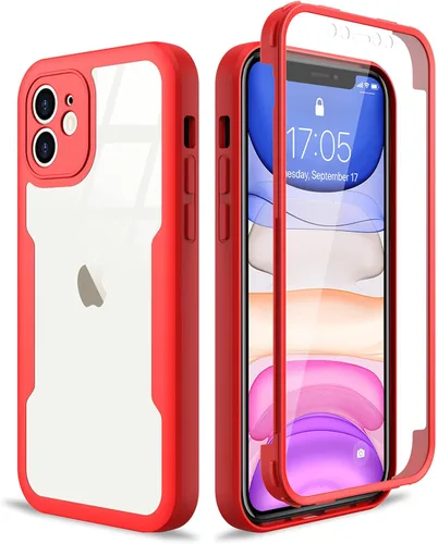 Vista 9 de Funda compatible con iPhone 11, diseño transparente de cuerpo completo con protector de pantalla integrado, a prueba de golpes, antiarañazos, Negro