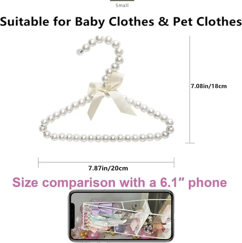 Vista 2 de Paquete de 6 perchas de ropa para perros y mascotas, mini perchas de perlas lindas