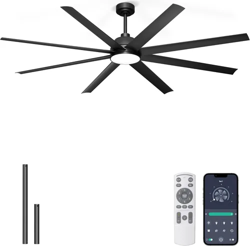 Vista 12 de Ventilador de techo de 65 pulgadas con luces, ventilador de techo negro con control remoto y aplicación, 3CCT, regulable, motor CC reversible