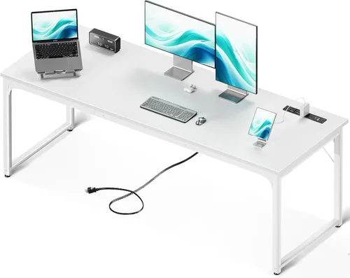 Vista 10 de Coleshome Escritorio para computadora de 71 pulgadas con puertos USB, escritorio de oficina grande, escritorio de estudio largo para estudiantes