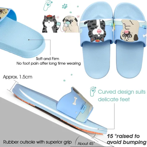 Vista 2 de BOPU 3-8 años niñas sandalias diapositivas, lindo perro y gato antideslizante niñas diapositivas niños diapositivas (niños pequeñosniños)