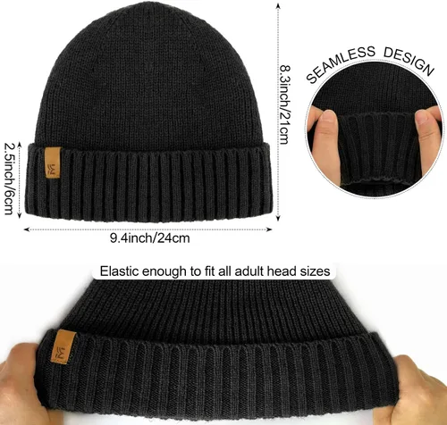 Vista 7 de MIG4U Gorro de invierno para hombre con forro térmico gorro de lana cálida para clima frío