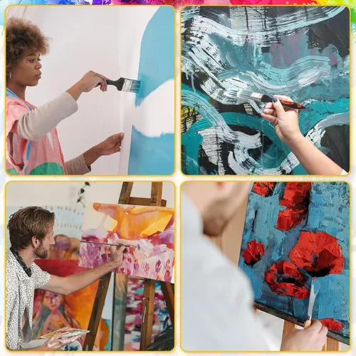 Vista 7 de Juego de 5 cuchillos de pintura, pincel mezclador de fondo y pincel mezclador de abanico para artistas, cuchillo de paleta de acero inoxidable de 2