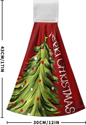 Vista 7 de Toallas de cocina colgantes con diseño de árbol de Navidad, color rojo y verde, toalla de mano de Navidad con lazo para colgar, toallas de cocina