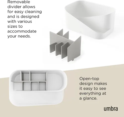 Vista 5 de Umbra Glam Organizador de cosméticos, contenedor de almacenamiento versátil con inserto extraíble para baño, oficina y más, color blanco