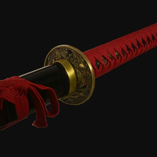 Vista 4 de Espada forjada hecha a mano Samurai Espada Apoyos Katana no afilada Espiga Completa Acero Inoxidable Dragón Rojo/Negro