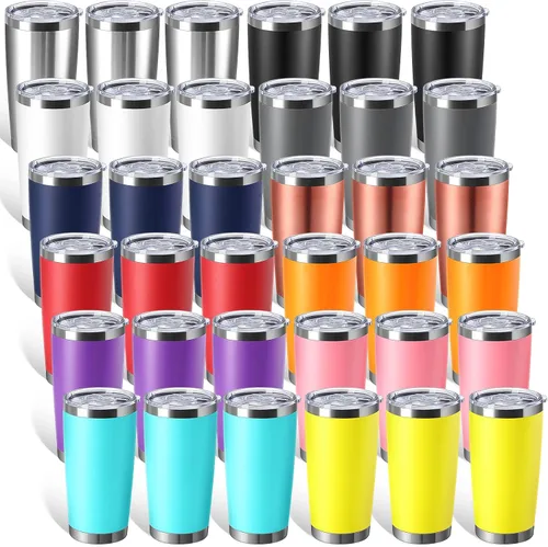 Vista 18 de Sieral 36 Pack Stainless Steel Tumblers Bulk with Lids, 20 oz, Cool Color Color fresco