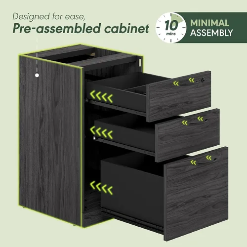 Vista 9 de Furinno Roger 60 Inch Executive Desk with File Cabinet, Home Office Desk with 3-Drawer Fixed Pedestal Filing Cabinet, Desk Cord Grommet, for Home