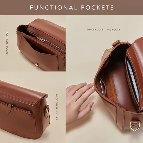 Vista 5 de Bolso cruzado vintage para mujer, cuero vegano, estilo bohemio, retro, bolso simple de piel sintética casual