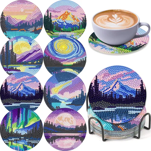 Vista 18 de UPINS 8 piezas de posavasos de arte de diamante bohemio para bebidas, kits de arte de diamante DIY para adultos, niños, principiantes, suministros