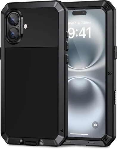 Vista 21 de Lanhiem Funda para iPhone 7 Plus/8 Plus, resistente a los golpes, [Tough Armour], funda de metal con protector de pantalla integrado, funda Negro