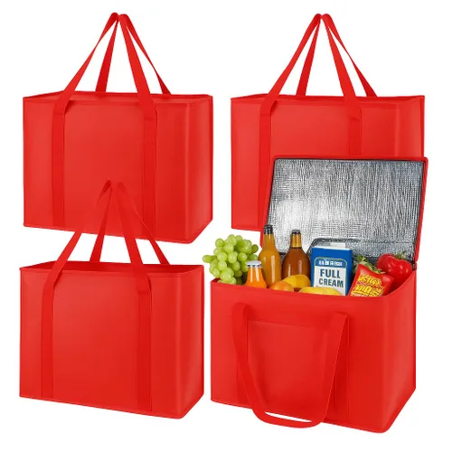Vista 9 de musbus organizador aislado para maletero de coche bolsa refrigeradora paquete de 4 bolsas de compras aisladas para alimentos, negro, reutilizable