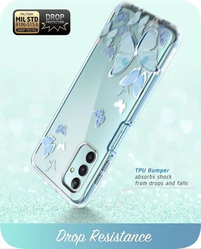 Vista 4 de i-Blason Cosmo - Funda protectora delgada de cuerpo completo para Samsung Galaxy A13 4G y 5G, con protector de pantalla integrado (mariposa azul)