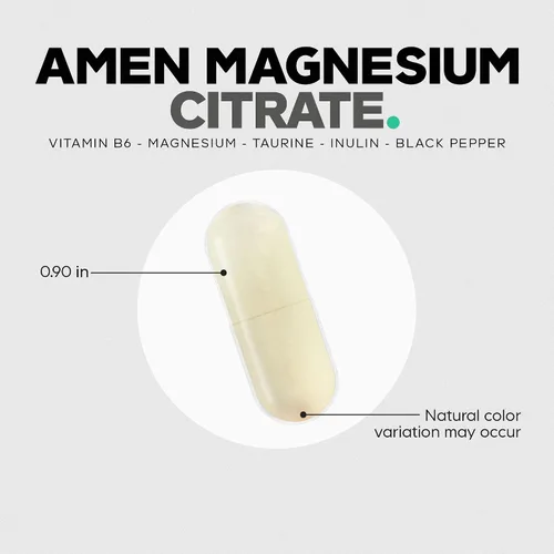 Vista 8 de Amen Suplemento de citrato de magnesio - Píldoras de magnesio con vitamina B6 P5P, taurina, inulina, pimienta negra bioperina, sin gluten, sin OMG