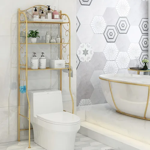 Vista 2 de Organizador de baño sobre el inodoro, estante independiente sobre el inodoro con ganchos y estante de papel higiénico, estantes de baño sobre