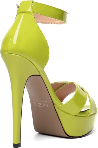 Vista 138 de MODENCOCO Sandalias de boda con correa de tobillo sexy para mujer, con plataforma y puntera abierta, tacón de aguja y tacón alto, zapatos de vestir