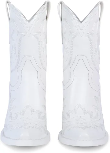Vista 2 de wetkiss Botas vaqueras vaqueras occidentales para mujer, con tacón de bloque, pestañas de meter y diseño clásico bordado