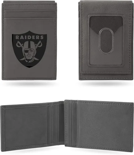 Vista 27 de Rico Industries - Cartera de bolsillo frontal con grabado láser NFL de fútbol, gris, compacta/cómoda/delgada