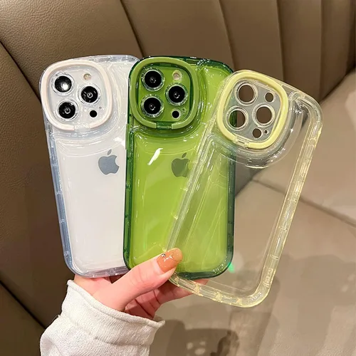 Vista 6 de Ownest Funda compatible con iPhone 14 Pro con función atril transparente, diseño creativo con soporte para cámara para TPU delgada, a prueba de Verde