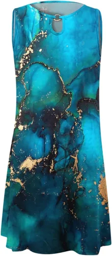 Vista 6 de Vestido corto de verano para mujer, sin mangas, estampado floral, sin mangas, con abertura de cerradura, casual, suelto, vestido de playa